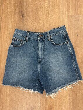 French Connection Blue High Rise Raw Hem Cutoff Denim Shorts 4